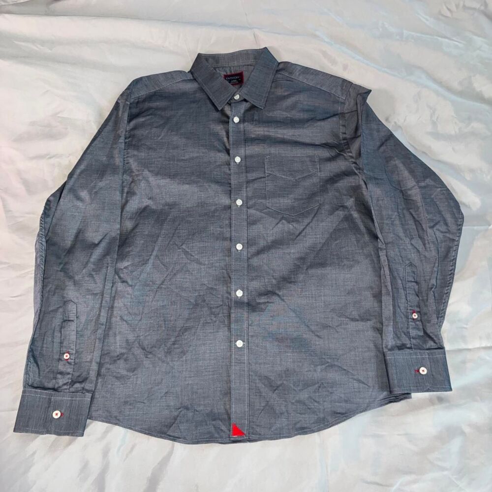 UNTUCKit Gray Chambray Button Up Shirt Men’s Large Long Sleeve 100% Cotton - Picture 3 of 8